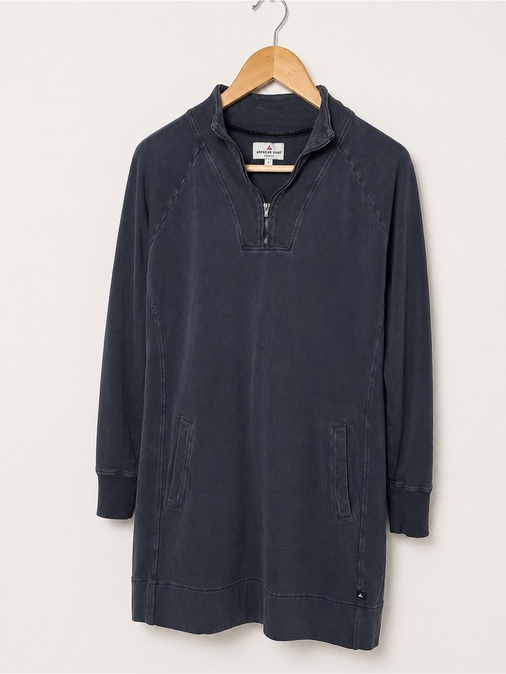 American Giant Womens Large Quarter Zip Tunic Sweatshirt Charcoal Cotton USA